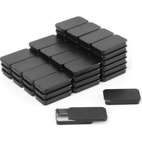Lot de 60 mini boîtes métalliques rectangulaires noires avec couvercles coulissants (1/5)