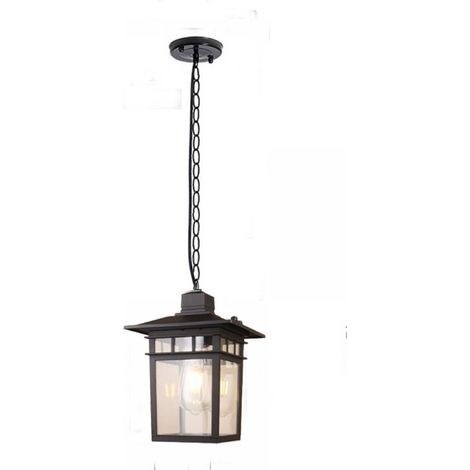 Suspension en métal à hauteur réglable, style vintage, pour extérieur/intérieur, douille E27, abat-jour noir, étanche IP43, en aluminium. Idéale pour jardin, couloir, balcon ou tonnelle. (1/5)