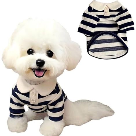 Chemises pour Chiens Polo d'été à Rayures pour Petits Chiens T-Shirt à Manches Courtes Respirant Vêtements pour Animaux Filles et Garçons-L (1/4)