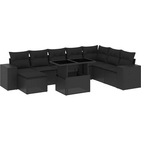 Maison Exclusive - Salon de jardin 9 pcs avec coussins noir résine tressée (1/5)