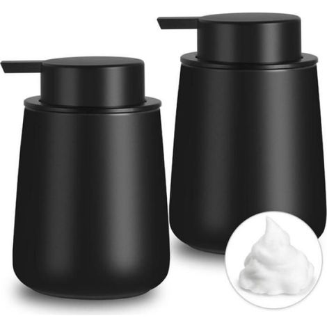 Distributeur De Savon Moussant - Céramique Noir Mat - 350 ml - Salle De Bain Et Cuisine - Lot De 2 (1/5)