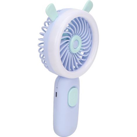 Ventilateur portable, rechargeable par USB, à trois vitesses réglables, ergonomique et doté de lumières colorées, idéal pour une utilisation en extérieur, bleu. (1/5)