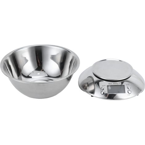 Balance de cuisine en acier inoxydable, précision 1 g à 5 kg, avec grand bol amovible. (1/5)