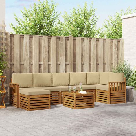 Ecksofa Set mit Kissen 8 pcs Natur und Beige Massivholz Akazie (1/5)