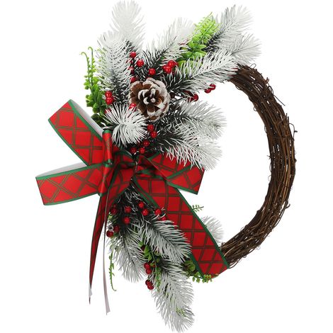 Couronne de noël avec nœud papillon, baies, neige, vacances décoratives pour porte, mur de cheminée (1/5)