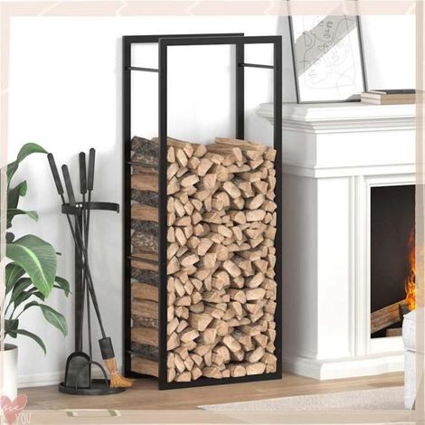 350306 Portant de bois de chauffage Noir mat 50x28x132 cm Acier (1/5)