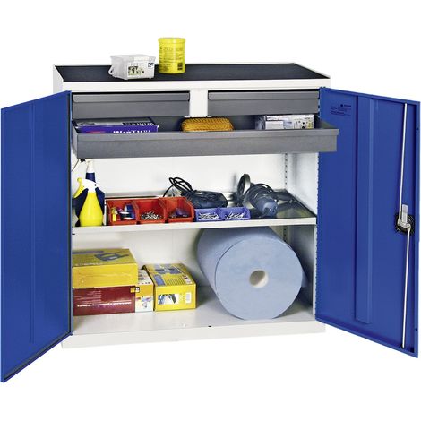 Armario de herramientas y materiales Stumpf serie 3000 gris claro / azul genciana + 2 cajones 100 mm + 1 cajón 100 mm continuo + 1 estante extraíble - 3007374