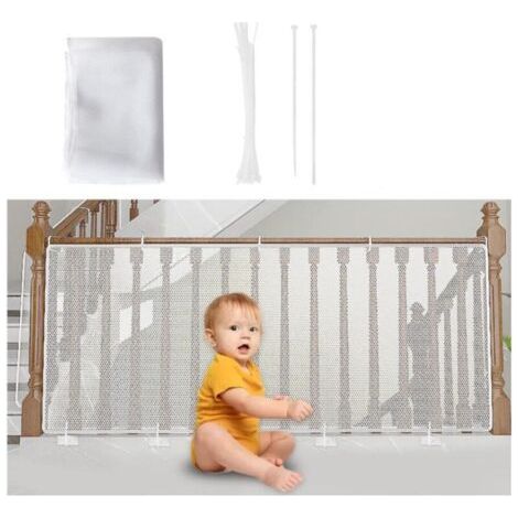 Pair Blanc，Filet de Sécurité pour Enfants, Bébé Filet de Protection pour Balcon et Escalier, 450Lx90H CM Robuste Réglable Clôture D'escalier Barriere de Securite en Maille pour Chat et Jouet