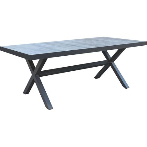 Tavolo rettangolare da esterno con struttura in alluminio e piano in ceramica effetto legno Lagon - Black (1/4)