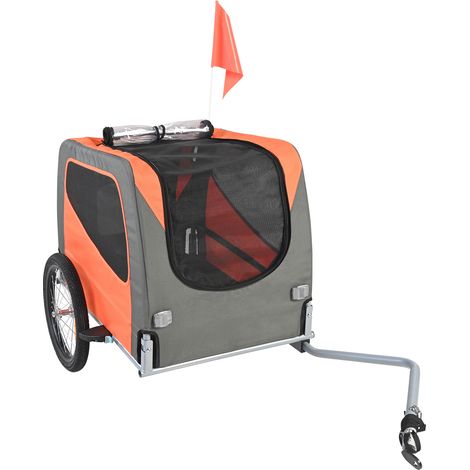 Mophorn Fahrradanhänger für Hunde, 30 kg Tragkraft, Fahrradträger für Haustiere mit klappbarem Rahmen, Schnellspannräder, Universalkupplung, zusammenklappbares Design, Flagge, orange/grau
