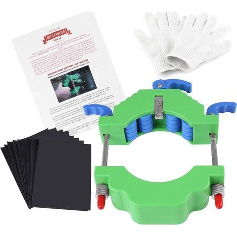Ortviai Coupe-bouteilles en verre pour vin, bière et champagne – Kit complet avec gants anti-coupure et 10 feuilles de papier abrasif étanche (1/3)