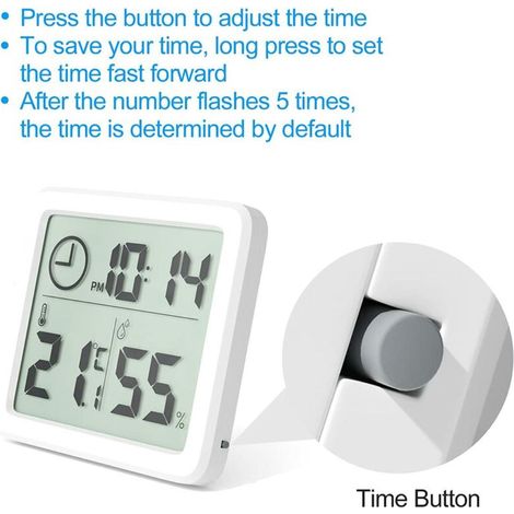 Mini Thermometre Interieur Numérique, Hygrometre Portable Professionnel à Grand Écran avec Horloge, Thermomètre Blanc Précis, Hygromètrepour la Maison, Chambre de Bébé, Bureau, Serre MOONSTARS (1/3)