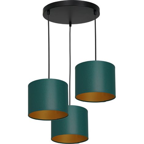 Suspension ronde noire 3 abat-jour verts or Arden E27