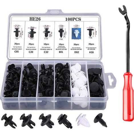100 pièces rivets, clips en plastique, clips d'aile en plastique universel, clips de voiture, attaches de pare - chocs, vis d'expansion avec attaches, outils de démontage (1/5)