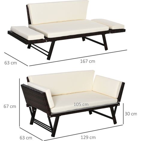 Canapé de jardin en rotin poly,mobilier de jardin pliant 2 places,canapé salon avec accoudoirs brun acier 129x63x67 cm pour terrasse et balcon (1/5)