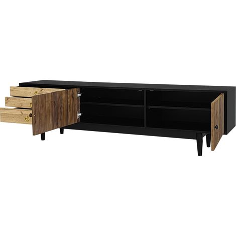 Mueble TV de 180 cm en color negro y madera con 2 puertas y 3 cajones (1/5)