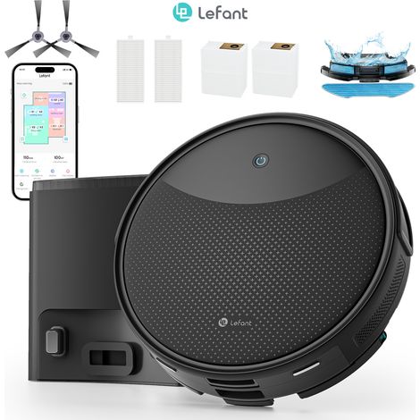 Aspirateur Robot Laveur Lefant M350 3 en 1, 8000Pa, Vidange Automatique de Poussière, Navigation Laser & Cartographie Intelligente, Zones d'Interdiction Virtuelles, Spécial Poils d’Animaux, Sols & Tap
