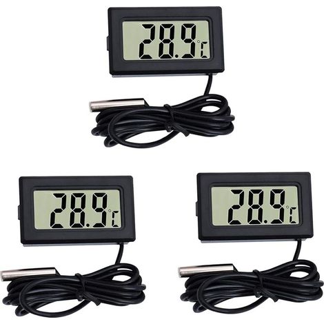 Thermomètre numérique LCD avec sonde extérieure 2 m – noir, pour voiture, réfrigérateur, aquarium ou chambre (lot de 3) (1/5)