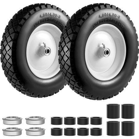2 Piece Flat Tyre and Wheel 4.80/4.00-8", 16" Solid Wheel for Hand Truck with 5/8" and 3/4" Bearings, 3"-7" Centered Hub, Universal Fit 14"-16" for Trolley/Garden Trailer/Trolley/Wagon (1/5)