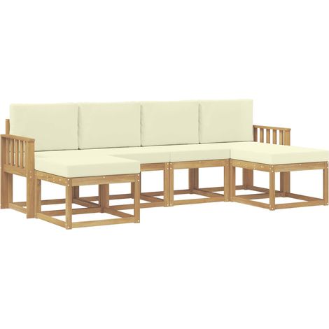 Outdoor-Sofagarnitur mit Kissen 6 pcs Weiß und Creme Polyester vidaXL