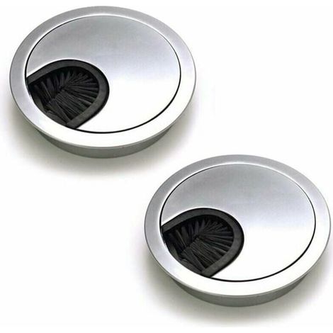 YMYNY 2er-Set rundes versenktes Kabelmanagement, Kabelmanagement aus gebürstetem Stahlmetalldraht, Kabelmanagement für Schreibtischtisch, Durchmesser 60 mm – Perlsilber-Chrom (1/4)