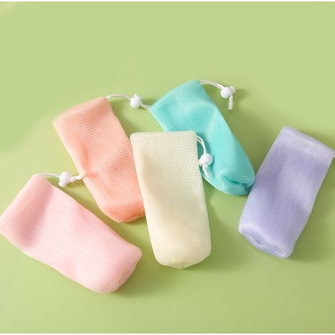 BEBUSINGOTO 10 Pièces Sacs à Savon pour Barres de Savon, Pochette à Savon en Maille Exfoliante Sac à Savon en Filet de Mousse à Bulles avec Cordon de Serrage Sac Économiseur de Savon (5 Couleurs) (1/5)