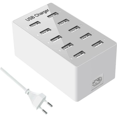 Chargeur USB multi-ports - Station de charge 10 ports, Chargeur mural USB, Chargeur desktop USB, Ports USB intelligents, compatible avec iPhone 12/13/14, Samsung Galaxy S22/S23 Ultra/Z Fold/Z Flip/Goo
