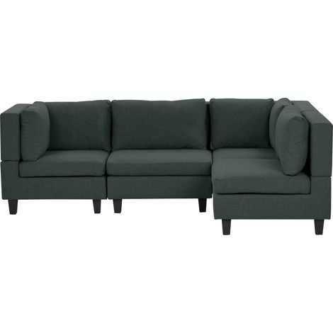 Modul Ecksofa 4-Sitzer UNSTAD linksseitig Dunkelgrün Stoff (1/5)
