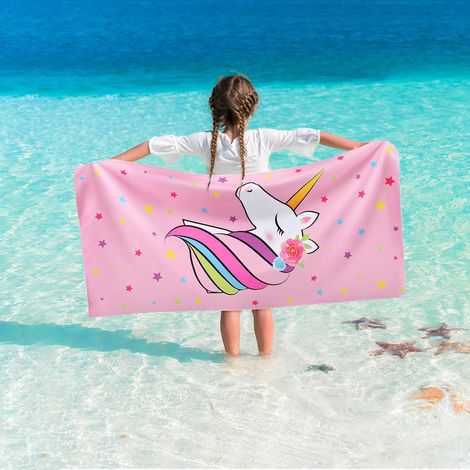 Filiyano-Serviette de plage licorne - 70 x 150 cm, en polyester, idéale pour le camping et les enfants. Séchage rapide, ultra-absorbante. (1/5)