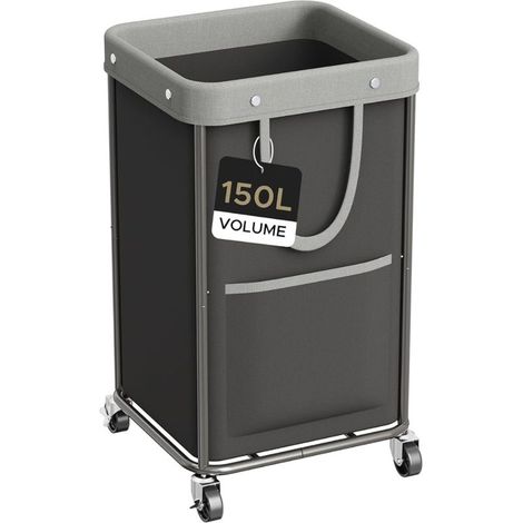 Panier a Linge sur Roulettes 150L Paniere a Linge Amovible avec 2 Sacs Latéraux Bac a Linge Sale Stabilisé en Tube D'acier Oxford Corbeille a linge pour Chambre Bain Noir (1/5)