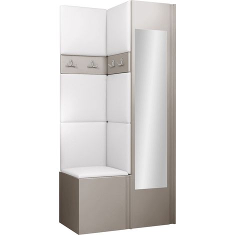 Conjunto para recibidor Pinis XXV, Cuero ecológico Soft 017, 186x82x46cm, Espejo, Aglomerado laminado, Cuero ecológico, Colocada, Montada en la pared