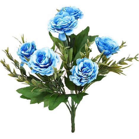Bouquet De Fleurs Artificielles En Soie Bleue - Décoration Réaliste Pour Mariage Et Maison - Lot De 1 (1/2)