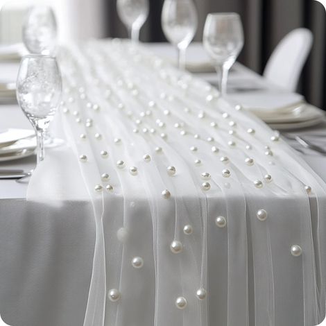 Tafelloper - Tul Tulle Con Perlas - Para Decoración De Bodas Y Eventos Interiores - 70 X 300 Cm (1/5)