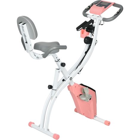 Vélo d'appartement pliable 2-en-1 avec écran LCD et capteur de pouls, résistance magnétique réglable, cadre acier rose (1/5)