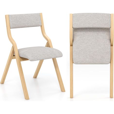 COSTWAY Set di 2 Sedie da Pranzo Pieghevoli, Sedie Imbottite con Telaio in Legno Massello e Sedile Imbottito in Tessuto di Lino, Aspetto Moderno Senza Braccioli per Cucina e Soggiorno (Naturale) (1/5)