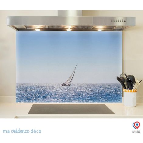Fond de hotte : Mer et bateau - Verre trempé - 90 cm - 60 cm (1/5)