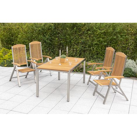 Keros Set 5tlg 4 Sessel Tisch 150x90cm Edelst/Akazie