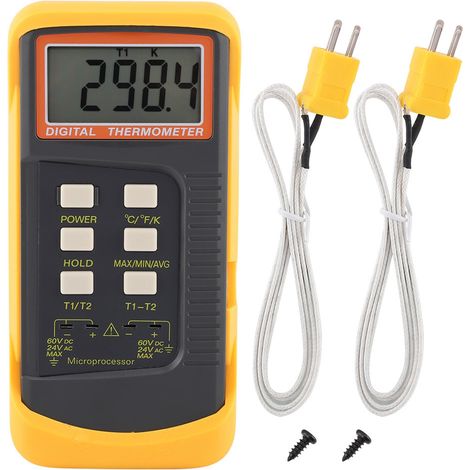 Termometro Digitale Dual-Canale – Display LCD 5 Cifre, Precisione ±0,4°C – Calibrazione Auto, Funzione Hold – Scocca Robusta in ABS – Ideale per HVAC e Cantiere (1/5)