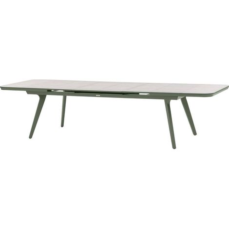 Mesa de jardín extensible Pulpy en verde laurel y gris granito, 12 plazas, de aluminio, cristal y cerámica - Hespéride