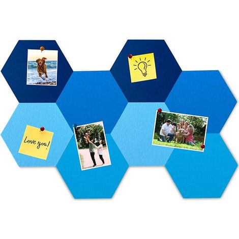 8 Pcs Hexagonal Felt Cork Tiles Self Adhesive Bulletin Board Office School Home Wall Decor Stickers Memo Photos Blue Gradient (1/5)