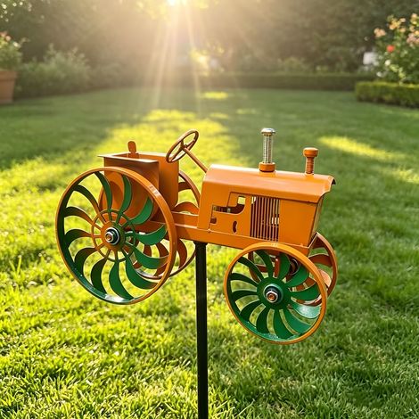 Moulin à vent à quatre roues en métal 3D 1pc, ajoutant une touche amusante à votre jardin (1/5)