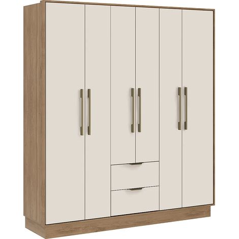 Armadio 6 ante e 2 cassetti L162 cm  Beige e Naturale FEOVA