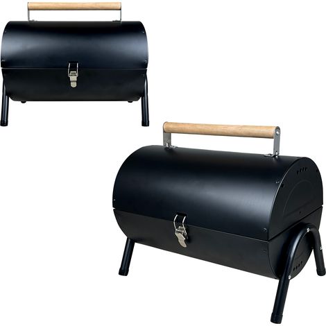 Griglia Cilindro Da Tavolo Bbq In Acciaio Inox Barbeque Da Viaggio Portatile Colore Nero Carbonella Trasportabile PicNic Campeggio