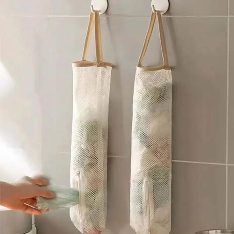 Sac de rangement suspendu en filet avec ventouses, petit modèle pour ail, oignons, pommes de terre (1/4)