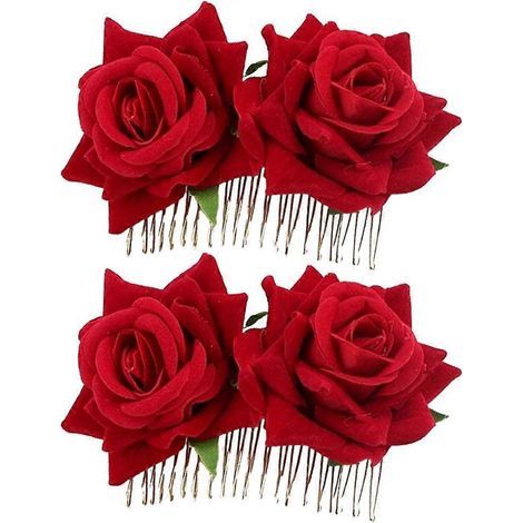 Set mit 2 Brauthaarspangen, Stoffhaarkämmen mit Rosenblüten, Haarstyling-Tool für die Hochzeit – 12,00 x 8,00 x 2,00 cm (1/3)