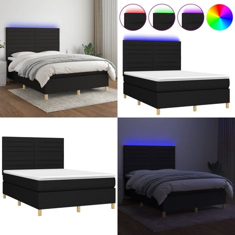 Sommier à lattes de lit et matelas et LED Noir 140x190 cm Tissu - Sommier Tapissier - Lit Plateforme - Lit Avec Led - Matelas À Ressorts Ensachés - Têted Lit Ajustable - Home & Living (1/5)