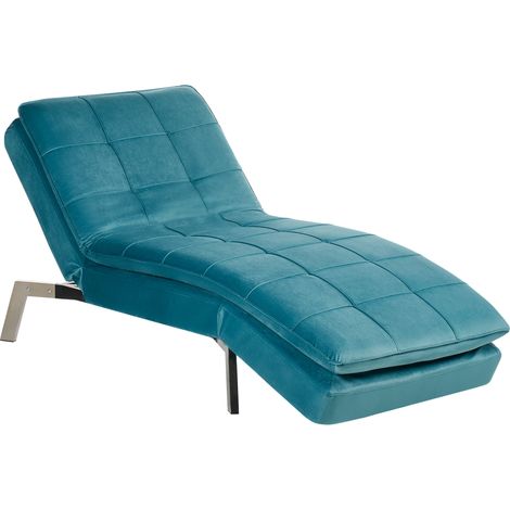 Chaise longue de terciopelo verde azulado plateado respaldo reclinable capitoné Loiret (1/5)