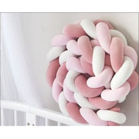 3M Tour de Lit Coussin Serpent Coussin Tressé Pare-chocs Velours Protection Bébé (Blanc+Rose+Rose Fonce)