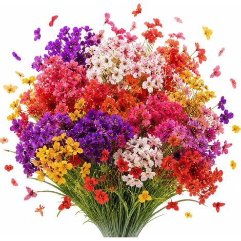 Artificial Flower Bouquet 24 Stems – UV Fade Resistant Multicolor Synthetic Silk – Outdoor Garden Terrace Porch Windowsill Decoration (1/5)