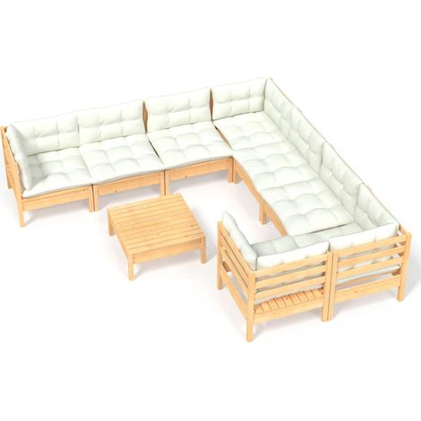 Muebles de jardín 9 piezas y cojines madera de pino crema vidaXL (1/5)